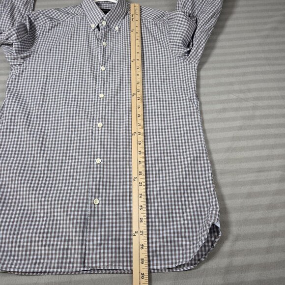 Ermenegildo Zegna Shirt Mens Medium Blue Brown Check Plaid Button Down Casual - Picture 10 of 10
